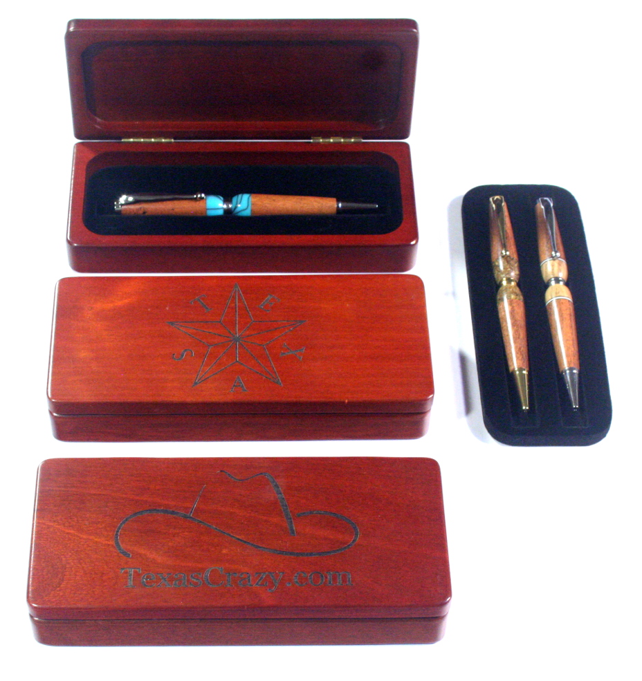 Monogrammed Satin Silver Double Pen Set in Black Wooden Box