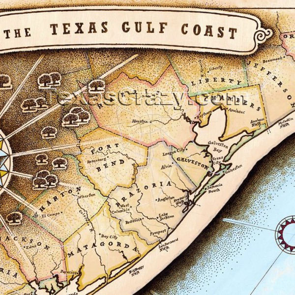 Shop TX Gulf Coast Map Framed Texas Decor