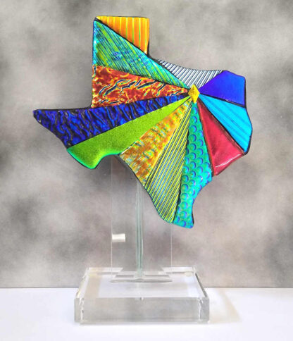 map of texas starburst art glass sculpture large dfw